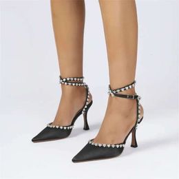 Fashion Spike Talons Sand-up Sand-up Sands-Up Tacones Mujer Elegantes Rubber Sole Toe Toe Crystal Decoration 309