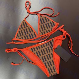 Mode épissage Bikini femmes maillot de bain marron lettre imprimé maillots de bain pour femmes en plein air maillot de bain deux couleurs