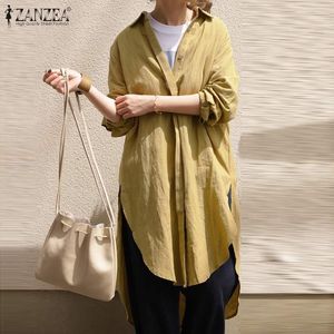 Dames Blouses Shirts Mode Split Dames Asymmetrische Blouse 2022 Casual Lange Mouw Blusas Vrouwelijke Solid Tops Plus Size Tuniek Che