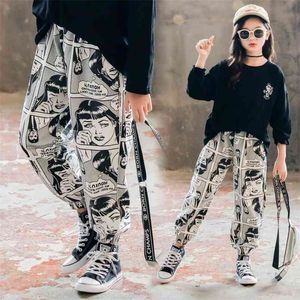 Mode sport broek voor grote meisjes tiener katoen graffiti broek cartoon losse broek peuter meisje kinderen sportwear 210622