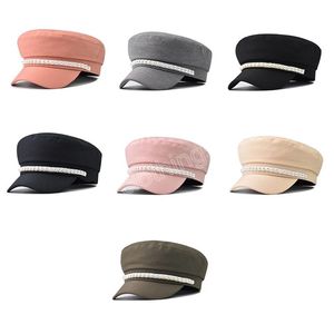 Mode printemps et automne chapeaux femmes esthétique perle chaîne solide britannique béret tendance rue porter décorer casquette