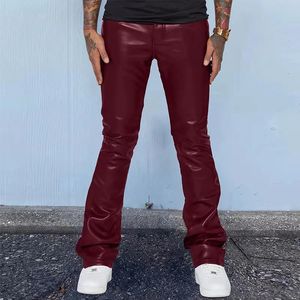 Mode Lente Herfst Mannen PU Lederen Broek Vintage Slim Fit Rechte Effen Broek Casual Streetwear Skinny Lange Broek Mannelijke 231225