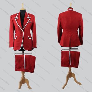 Mode Lente Herfst Vrouwen Rode Blazer Suits Sets Nieuwe Office Lady Jassen Broek 2 Stuks Custom Made