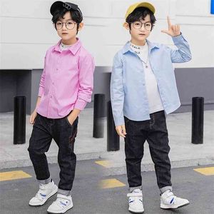 Mode lente jongens shirts katoen lange mouwen ondertoppen voor tiener baby kinderen kleding wit / rood / blauw / zwart / roze 5 kleuren 210622