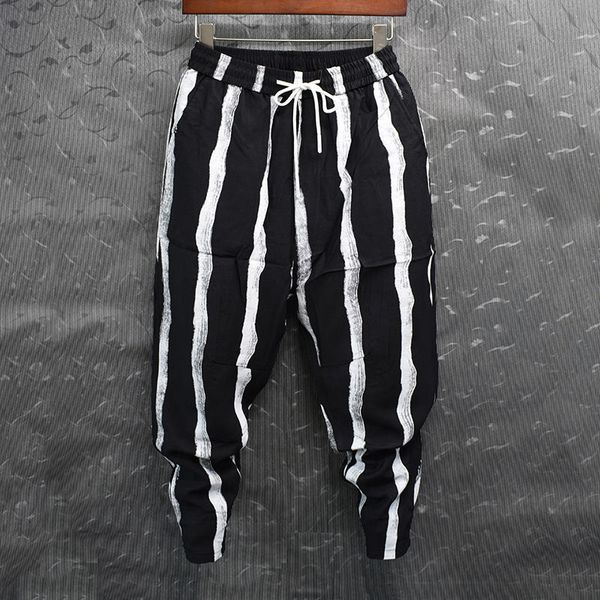 Pantalons à rayures Hip Hop Fashion Men Joggers lâches Streetwear Pantalon Harem Vêtements à la cheville Cuffed Longle Tableau 220816