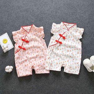 Moda Primavera Mono Cheongsam traje de bebé vestido Dulce bebé niña Dibujos animados Tela de algodón niño recién nacido bebé traje niño mameluco G220510