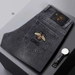 Fashion Spring Mens Slim Elastic Jeans Brodemery Business Business Denim Pantals Classic Style F9