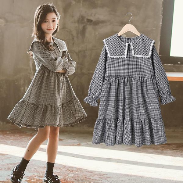 Mode printemps robe de princesse fille coton 2020 noir blanc robe à carreaux enfant en bas âge enfants à manches longues vêtements enfants filles robes