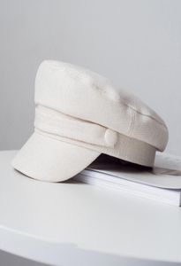 Fashion Spring Summer Militar Hat Sailor Hat pour femmes noir blanc plat top femelle de voyage chapeau cadet Captain Cap8757504