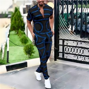 Fashion Spring Summer Pattern Print Outfit Men Streetwear Men S Casual Two -Piece Sets Short Sleeve Tops en Long Pants Suit 220721