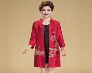 Fashion lente traditionele Chinese kleding retro Chinese stijl borduurwerk zijden jas dames039S los lange bovenkleding tops tang5197717