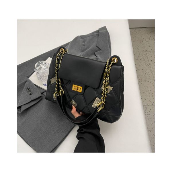 Sac carré de mode sac à bandoulière design sac à main à motif diamant noir avec sac à chaîne matérielle pour femmes présentant des tissus PU de qualité sacs à main en gros