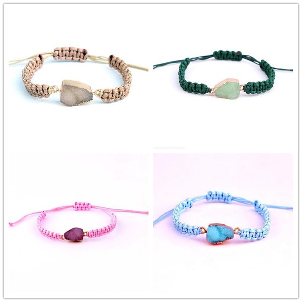 Mode carré imiter la pierre naturelle druzy drusy bracelet plaqué or tissage bracelet bracelet pour femmes bijoux