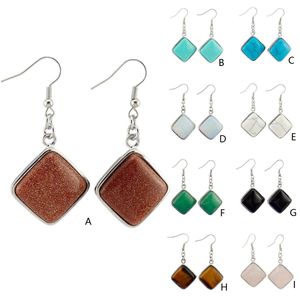Mode carré boucles d'oreilles en pierre naturelle cristal opale Turquoise pierres précieuses boucles d'oreilles breloques femmes cadeau bijoux différentes couleurs