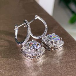 Mode carré forme diamant Zircon boucles d'oreilles pour les femmes en gros bijoux couleur argent boucles d'oreilles