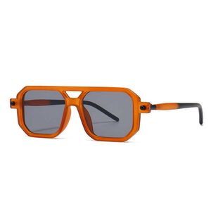 Gafas de sol cuadradas a la moda para hombre, gafas de sol rectangulares de marca de lujo para dama, gafas de sol planas con marco grande Retro, gafas 0207