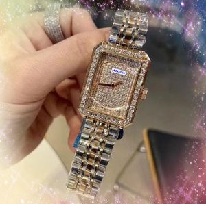 Fashion carré deux broches cadran montre quartz complet en acier inoxydable horloge de haute qualité Business Rose Gold Silver Sky Starry Diamonds Ring Watches Cadeaux
