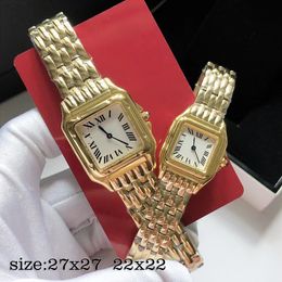 Relojes de lujo de diseñador para mujer Reloj de diamantes de alta calidad Reloj cuadrado dorado Tamaño 27x27 mm 22x22 mm Dial Pulsera de acero inoxidable Cuarzo Relojes de oro brillantes a prueba de agua