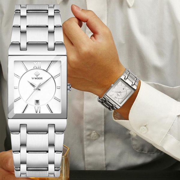 Mode carré blanc montres hommes haut marque de luxe montres à Quartz pour hommes décontracté étanche argent horloge Reloj Hombre