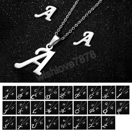 Mode Edelstahl 26 Buchstaben Ohrring Halskette Set 2023 Charme Trend Schmuck Zubehör Für Frauen Männer Neck Kette Anhänger