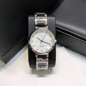 Mode acier inoxydable noir céramique montres classique femmes strass quartz montre-bracelet naturel mère de perle horloge 29mm