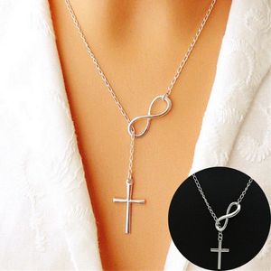 Mode Rvs Ketting Kettingen Infinity Charm Cross Hanger Womens Zilveren Sieraden Ketting Gift255J
