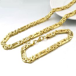 Conjunto de pulsera y collar bizantino plano de acero inoxidable a la moda para hombres y mujeres, cadena de eslabones, regalos de joyería cruzada
