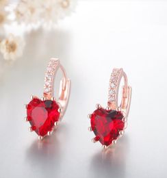 Mode roestvrijstalen hartvorm Studoor oorbellen rozenkleur voor vrouwen echte sieraden roze goud liefde earring kristal cz email p3970651