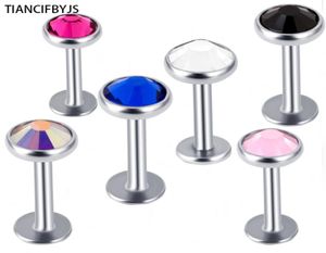 Mode roestvrijstalen lipringstudie Piercing Labret Piercing Tragus Lage met verschillende Crystal 100pcs7322130