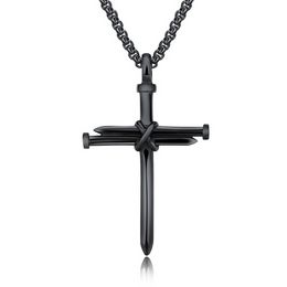 Mode roestvrijstalen heren christelijke religieuze nagel sieraden, groothandel vergulde Jezus kruis hanger ketting voor mannen /