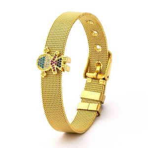 Mode acier inoxydable maille Bracelets pour femmes filles Original charme marque montre ceinture Bracelet Cz perles réglable Bracelet cadeau