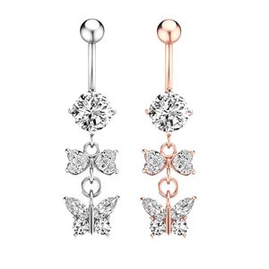 Mode Rvs Navel Piercing Shiny Bowknot Zirkoon Crystal Hanger Belly Button Ringen voor Vrouwen Lichaam Sieraden