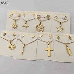 Mode Rvs Kettingen voor Vrouwen Bruiloft Gouden Sneeuwvlok Cross Fishbone Thunder Star Necklace Pendientes Sieraden Geschenken G1206