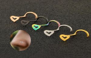 Mode roestvrijstalen neusbesturen hartvorm multicolor neu ringen haken piercing body piercings sieraden4147043