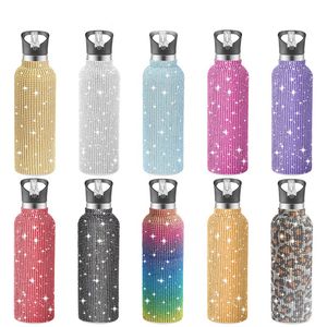 Mode roestvrijstalen thermische waterfles Multicolor diamanten sportbekers met stro draagbare grote capaciteit tuimelaars 350 ml 500 ml 600 ml 750 ml 1000 ml 49 5xm