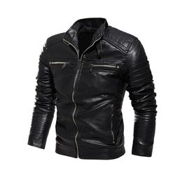 Mode Stand Collar Chaqueta de Cuero Hombre Goede Kwaliteit Slim Fit Motor Bike Lederen Jas Mannen