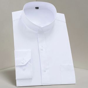 Mode col montant à manches longues coupe ajustée doux confortable robe sociale chemises hommes fête mariage mâle smoking chemises blanches 240318