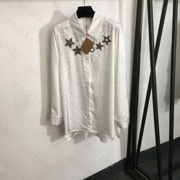 Camisa de taladro caliente de estrella de moda para mujer, blusa de manga larga de tela de seda de hielo, camisa con botones de diseñador clásico, chaqueta, abrigo de protección solar