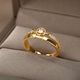 Fashion Star -ringen voor vrouwen roestvrij staal goud kleur zirkoon ronde onregelmatige verstelbare ring femme bruiloft sieraden cadeau bff