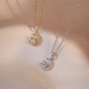 Mode étoiles et lune pendentif à breloque colliers pour femmes en acier inoxydable délicat clavicule strass chaîne collier bijoux en gros YMN097