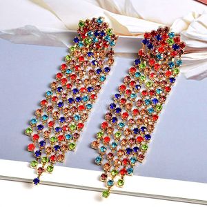 Mode statement earring lange volledige strass oorbellen voor vrouwen avondfeestje kristal tassel oors bruiloft sieraden geschenken