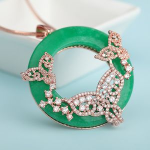 Mode- Verklaring Ketting Grote Ronde Groene Kunstmatige Prong Clear Zirkoon Fake Necklace Link Chain Sweater Dames Sieraden Gift