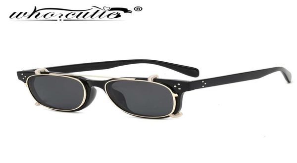 Moda Steampunk Clip en gafas de sol Lentes extraíbles Diseño de marca vintage Tres puntos Leopardo Marco cuadrado Flip Up Gafas de sol S1888087547