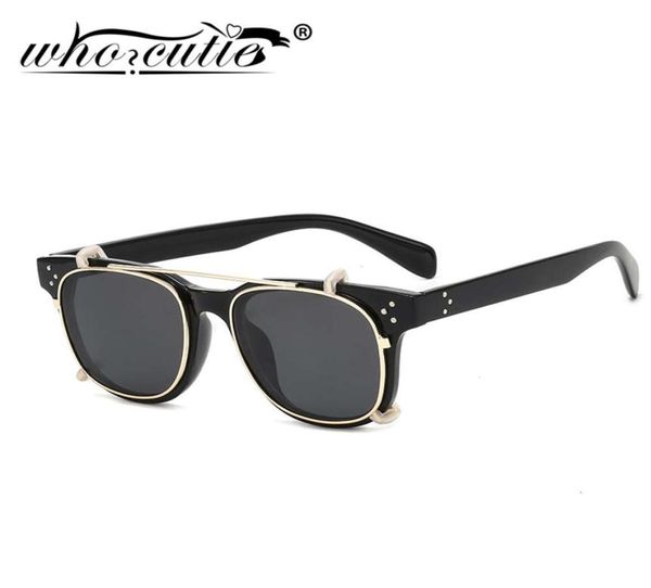 Clip steampunk fashion sur des lunettes de soleil Lens amovible Conception de marque vintage Trois points Leopard Square Flip Up Sun Glasses S1889857857