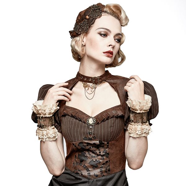 Fashion-Steampunk Gants de café vintage pour femmes Gants de poignet courts à la mode gothique Accessoires vestimentaires