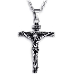 Moda-Acero Jesús Christian Cross Crucifijo Colgante Collar Hip Hop Joyería para Hombres Colgante Diseñador Joyería Regalo de Navidad