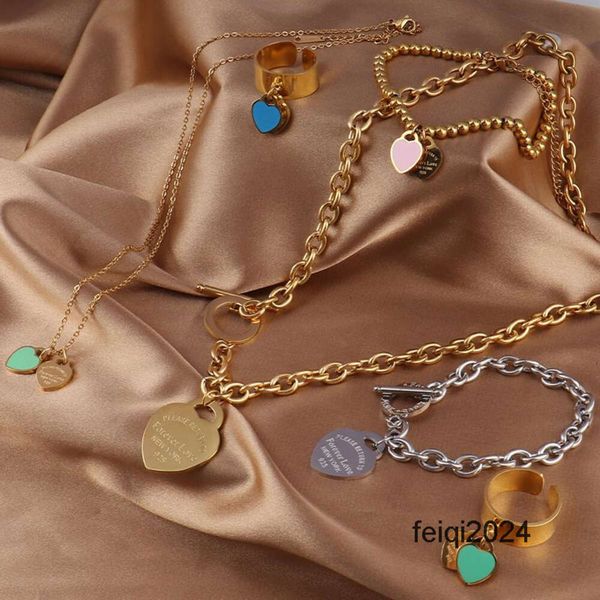 Mode acier inoxydable pendentif colliers coeur amour Double pour les femmes or Sier couleur collier pendentif