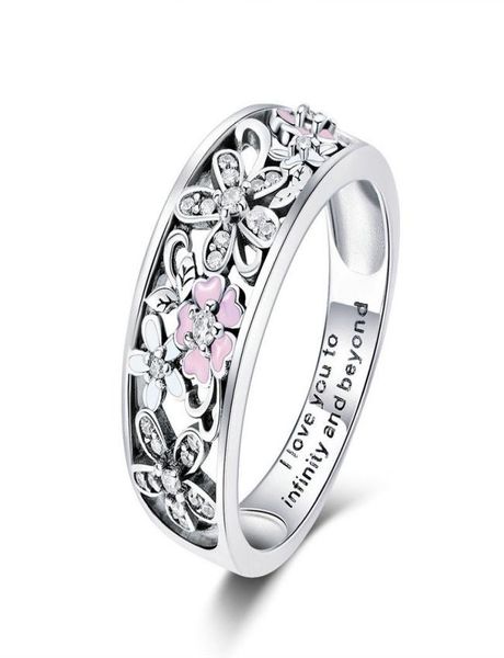 Bague en argent Sterling 925 Sakura en fleur de cerisier rose pour femmes, bijoux taille 69 pour filles, cadeaux de noël 6103612