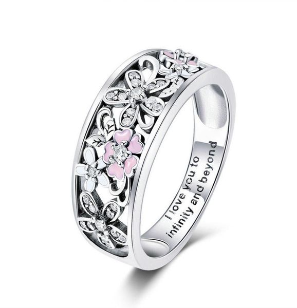 Fashion Sterling Silver 925 Sakura Cherry Blossom Rose Flower Ring Femme Bijoux Taille69 Pour les cadeaux de Noël Girls9346922