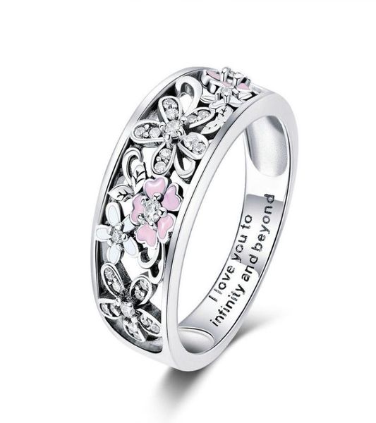 Fashion Sterling Silver 925 Sakura Cherry Blossom Rose Flower Ring Femme Bijoux Taille69 Pour les cadeaux de Noël filles4348672
